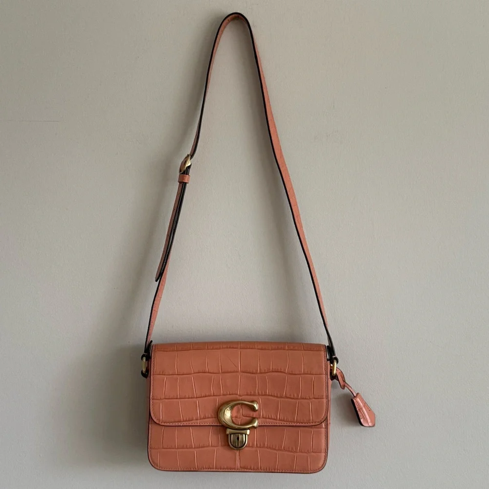 Coach Studio Shoulder Bag in Coral with Brass Hardware